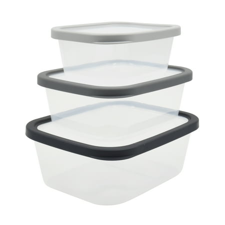 Mainstays Plastic Durable Food Storage Container Set, Gray, 6 PiecesGray,