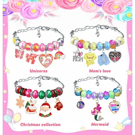 Girls Charm Bracelet Making Kit, Unicorn Birthday Christmas Gifts for Girl Age 8 9 10 11 12 Year Old Teenage Girls Toys, DIY Arts and Craft Kits for Kids Girls, Jewelry Making Kit for Preteen Girls