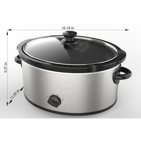 Mainstays 6 Quart Oval Slow Cooker, Stainless Steel Finish, Glass Lid, Model # MS54100112168S