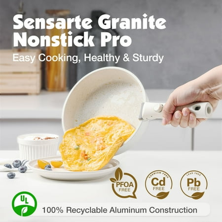 SENSARTE Nonstick Pots and Pans Set with Detachable Handle, 8pcs Cooking Pots and Pans Set with Removable Handle, Space Saving Cookware Sets, PFOA Free, Dishwasher and Oven Safe, White
