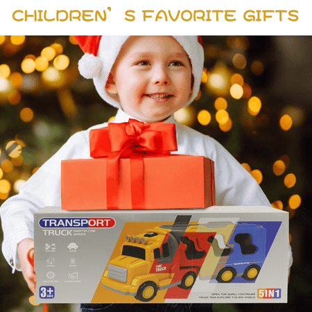 PayUSD Construction Toddler Truck Toys for 3 4 5 6 Year Old Boys 5-in-1 Friction Power Vehicle Car Toy for Toddlers 1-3 Carrier Truck Toys for Kids 3-5 Christmas Birthday Gifts for Girls Age 3-9