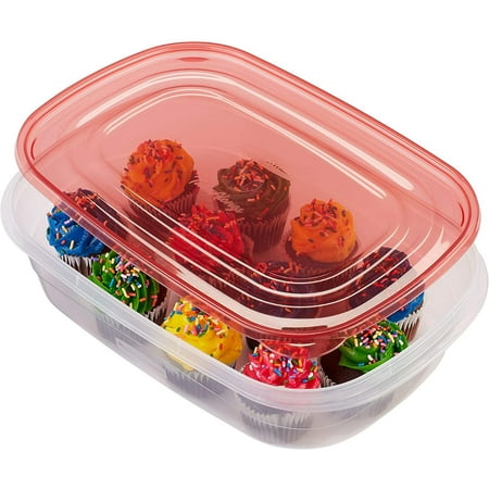 Rubbermaid TakeAlongs, 1 Gallon, 2 Packs, Red, Large Rectangular Plastic Food Storage ContainersRed,