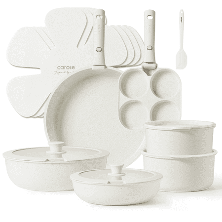 Carote Nonstick Cookware Sets, Granite Non Stick Pots and Pans Set with Removable Handle, 17 Pcs