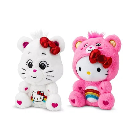 Hello Kitty Loves Cheer Bear 10" Collectible Care Bears Plush 2-Pack - Soft, Huggable Material!