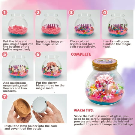 Flooyes Unicorn Toy for Girls 3 4 5 6 7 8+ , DIY Terrarium Kit for Kids, Art& Crafts Kit, Colorful LED Night Light Birthday Christmas Gift for Kids 3-6 Years