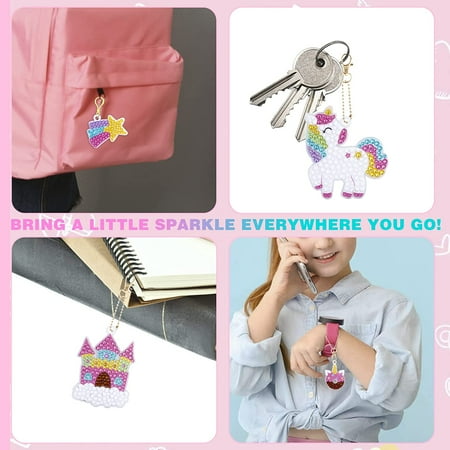 HOLARAY 15Pcs Gem Art and Crafts Kits for Kids,5D Diamond Art Painting Keychains Kits for Kids Ages 6-12