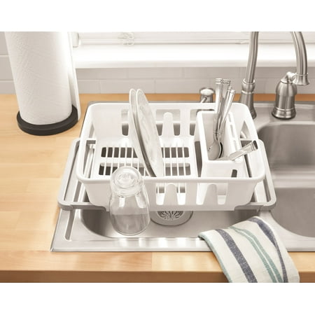 Dish Drying Rack, Mainstays Expandable Dish Rack with Utensil Holder for Kitchen Countertop, White