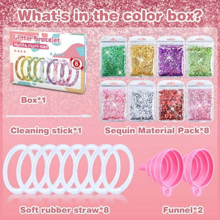 Dikence Bracelet Making Craft for 4 5 6 7 8 Year Old Girls Liquid Glitter Jewellery Making Kit for 5 6 7 8 9 10 11 12 Girl Kid Craft Kits Girl Toy Age 6-8 Arts and Crafts for Kids