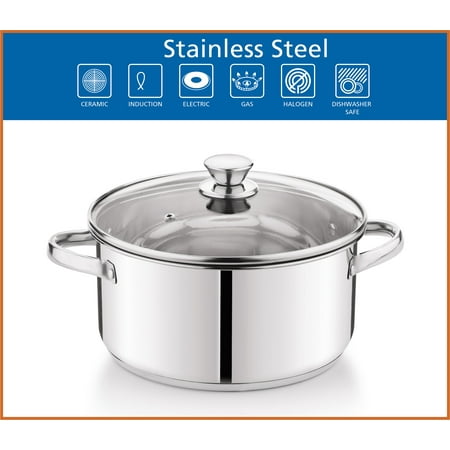 Mainstays Stainless Steel 5-Quart Dutch Oven with Glass Lid, Riveted Handles