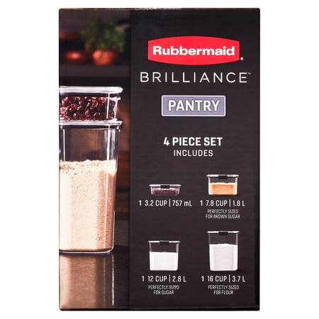 Rubbermaid Brilliance Tritan Airtight Pantry Food Storage 8-Pc Set, 2.8 Qt, Dishwasher Safe