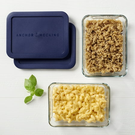 Anchor Hocking Glass Food Storage Containers with Lids, 3 Cup Rectangular, Set of 2