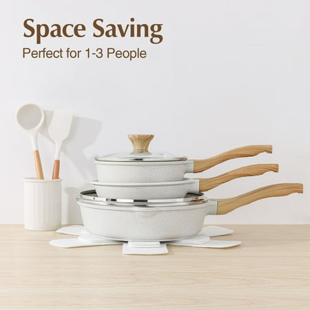 SENSARTE Ceramic Nonstick Pots and Pans Set, 10 Pieces Healthy Non Stick Cookware Set, Induction Kitchen Pan Sets White, PFAS and PFOA Free, White, 10pcs Ceramic