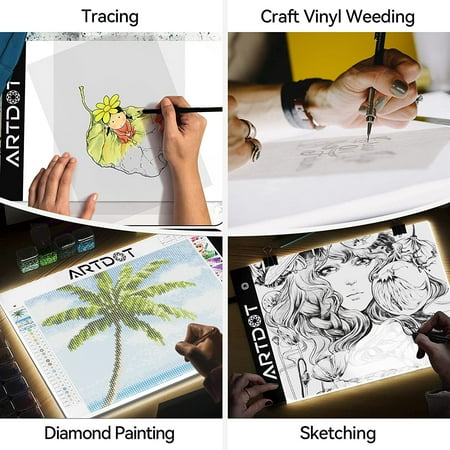 ARTDOT Acrylic LED Light Pad, A4 Size, Portable Tracing Drawing Tracer for Diamond Painting, Adjustable Brightness, 4.8W, A4 Light Pad