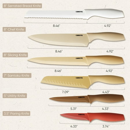 Carote 12 Pcs Kitchen Knife Set, Stainless Steel Knife Set with Creamic Coating, Taupe