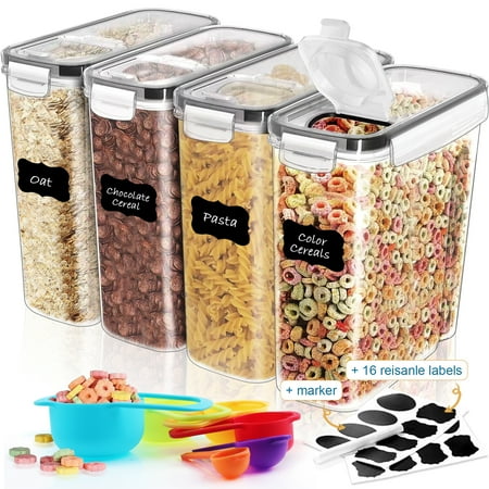 Kosbon Large Cereal Containers Storage Set, 4 Packs Dispenser Approx. 4L Fits Full Standard Size Cereal Box, Airtight Cereal Container Set, Large Plastic Storage Container