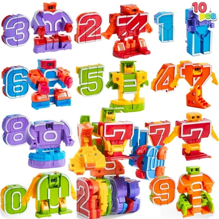 Joyfy 10 Pcs Number Bots Toy 10-in-1 Transforming Robot for Preschool Boys Educational Building STEM Toys Gift for Toddlers & Kids 3 4 5 6 Years Old, Learning Resources, Other