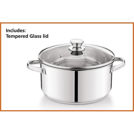 Mainstays Stainless Steel 5-Quart Dutch Oven with Glass Lid, Riveted Handles