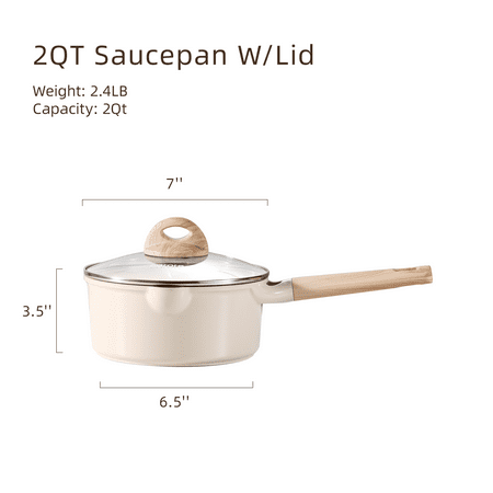 CAROTE Healthy Ceramic Sauce Pan 2qt Nonstick Pot with Cover 7" Induction Skillet Non Stick Saucepan Bon Appetit Cooker