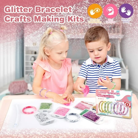 Dikence Bracelet Making Craft for 4 5 6 7 8 Year Old Girls Liquid Glitter Jewellery Making Kit for 5 6 7 8 9 10 11 12 Girl Kid Craft Kits Girl Toy Age 6-8 Arts and Crafts for Kids