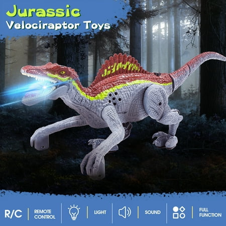 JoyStone Remote Control Dinosaur Toys, Gesture Sensing RC Dinosaurs - Realistic Walking, Roaring, and Spraying Spinosaurus Toys Robot Dinosaur for Kids, Grey
