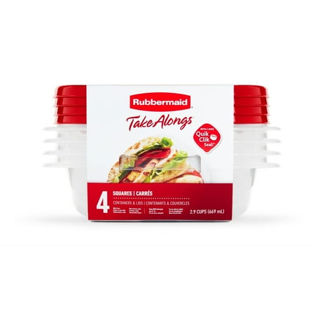 Rubbermaid TakeAlongs 2.9 Cup Square Food Storage Containers, 4-Pack, RedRed,