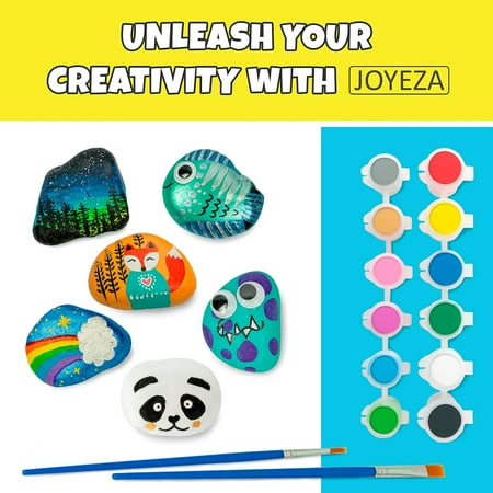 JOYEZA Rock Painting Arts and Crafts Kit with 12 Rocks, Paints, and Accessories