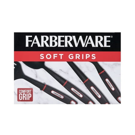 Farberware Soft Grips Set-4 Slotted Turner, Turner, Basting Spoon, and Pasta Server, Black