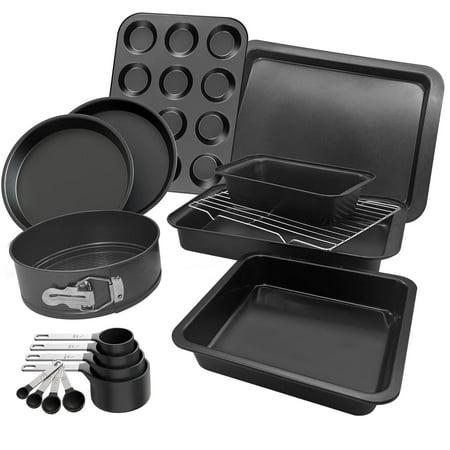 Premium 17 Piece Bakeware Sets | Carbon Steel, Non Stick & Oven Safe up to 500?F | Complete Baking Kit includes 9 Inch Round Cake Pans - Spring Form Pan - Cookie Sheets - Muffin Pan & much moreBlack,