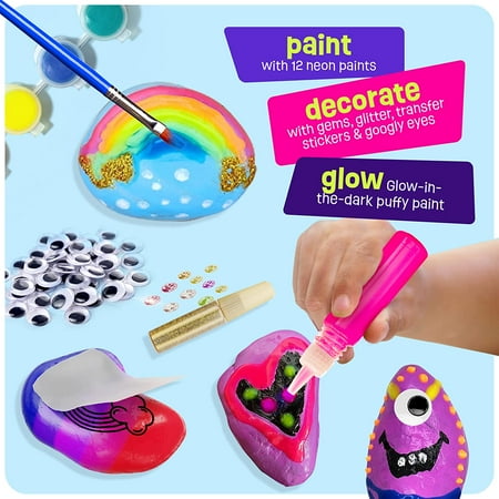 Dan&Darci Glow in the Dark Rock Painting Kit - Arts & Crafts Kits Gifts for Boys and Girls Ages 4-12