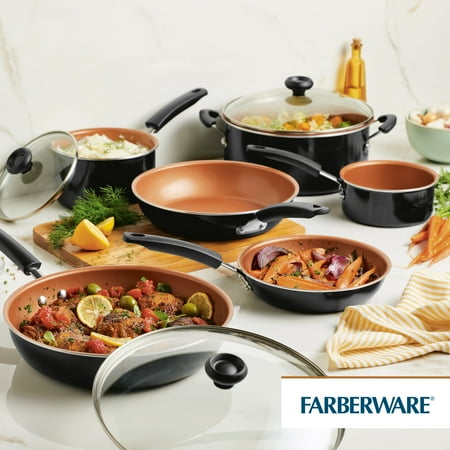 Farberware 14 Piece Easy Clean Pro Ceramic Nonstick Pots and Pans Set, Black