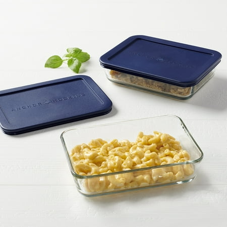 Anchor Hocking Glass Food Storage Containers with Lids, 3 Cup Rectangular, Set of 2