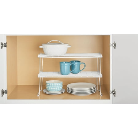 Mainstays Adult Metal Kitchen Pantry Organization Wire Stacking Single Shelf, 22"x10"x7", White