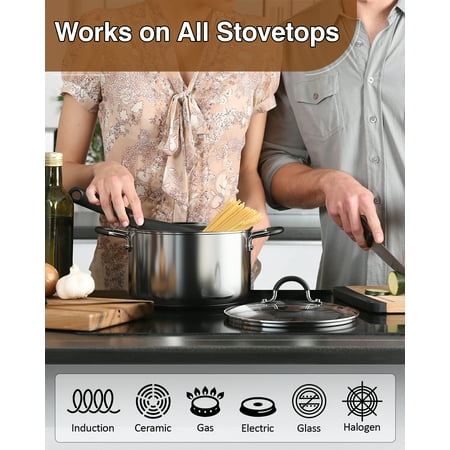 Cook N Home Stainless Steel Cookware Sets 10-Piece, Pots and Pans Kitchen Cooking Set with Stay-Cool Handles, Dishwasher Safe, Silver