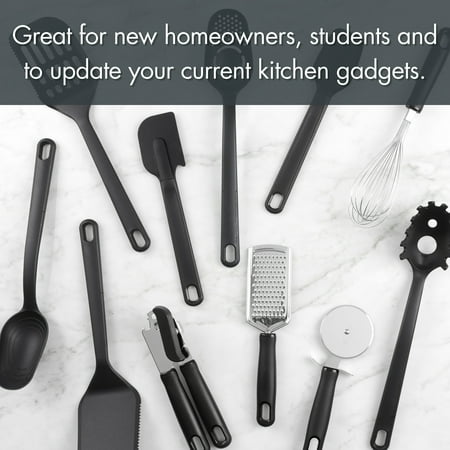 Mainstays 36 Piece Kitchen Gadget Set with Kitchen Cooking Utensils, and Drawer Organizer, Black