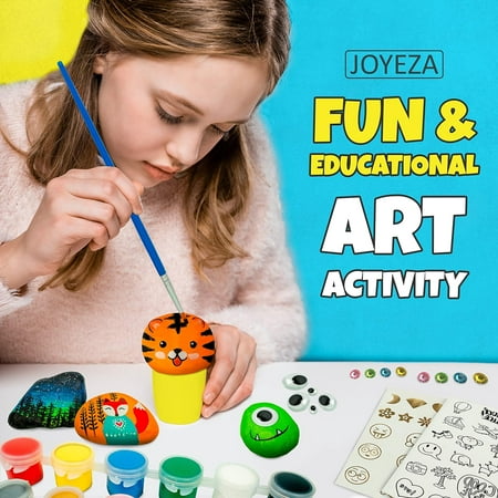 JOYEZA Rock Painting Arts and Crafts Kit with 12 Rocks, Paints, and Accessories