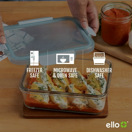 Ello Color Lock 5-Cup Glass Rectangle Food Storage Container