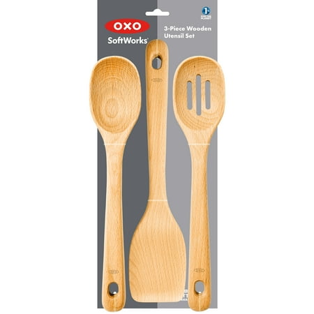 OXO SoftWorks 3 Pc Wooden Cooking Utensil Set, Beachwood