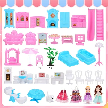 JoyStone Play Dollhouse with Doll Toy Figures, 14 Rooms Furniture and Colorful Lights, Creative Doll House Gift for Girls Ages 3+, Assemble Required, Pink, Pink