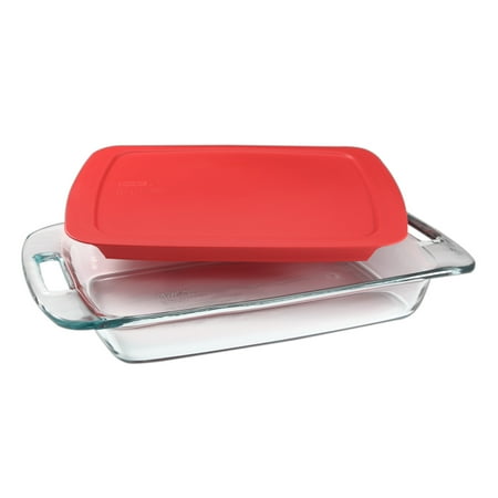 Pyrex Easy Grab Glass Baking Dish with Red Lid, 3-Quart