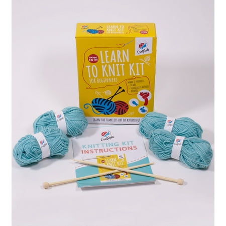 CraftLab Knitting Kit for Beginners, Kids Adults Seniors Includes All Knitting Supplies: Wool Yarn, Knitting Needles, Yarn Needle and Instructions ? Fantastic DIY Gift Learn to Knit Arts & Crafts Kit
