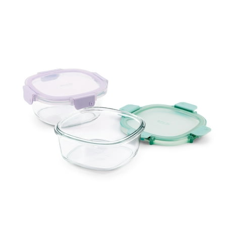 Ello Color Lock 3.4-Cup Round Glass Food Storage Container, 2pk