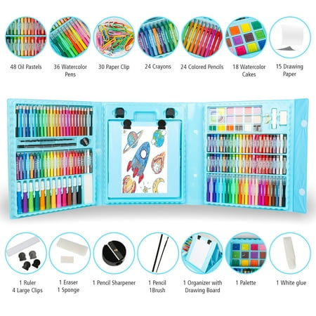 Hot Bee 208 Pcs Kids Art Set, Blue Color Set for Boys&Girls, School Art Supplies Drawing Kit for kids 4-6, Arts & Crafts - School Art Beginners Ideal Chrismat Gift Art Sets for Boys Girls 3 4 5 6+