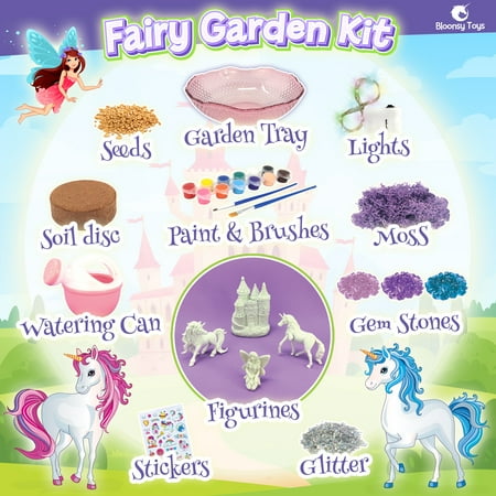 Bloonsy Unicorn Fairy Garden Kit for Kids, Light Up Fairy Unicorn Terrarium Kit, Science STEM Toys Presents, Unicorn Arts and Crafts Project for Little Girls Age 4 5 6 7 8-12 Year Old Girl Gift