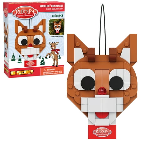 Brickcraft Rudolph Ornament Brick Building Kit (85-Plastic Piece Set), Hanging Christmas D?cor, Holiday Gift Idea for Children, Adults,& Friends and Family