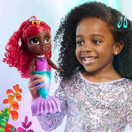 Disney Junior Splash & Glow Ariel Lights and Sounds 11.5-inch Doll and Accessories, 5-pieces, Kids Toys for Ages 3 up