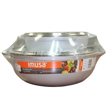 Imusa 2 Piece Colombian Cast Aluminum Caldero Set with Glass Lid, Silver