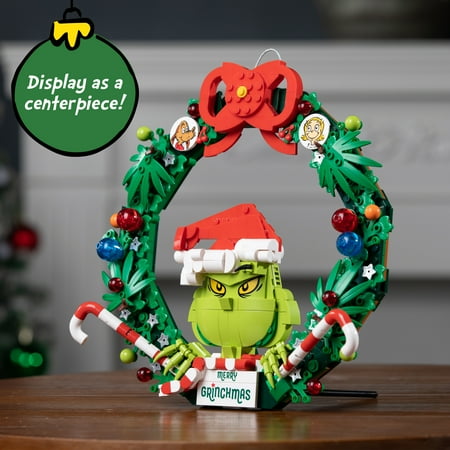 Brickcraft Grinch Wreath Brick Building Kit (523- Plastic Piece Set), Limited Edition Collectible, Christmas D?cor, Hanging Decoration, Toy Gift Idea for Boys and Girls Ages 8 Years Old and up