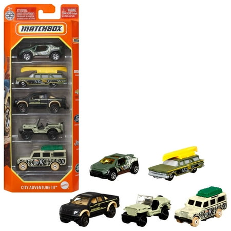 Matchbox Set of 5 Toy Cars, Trucks or Aircraft in 1:64 Scale (Styles & Colors May Vary, Items May Not Be Pictured), One Size, Multicolor