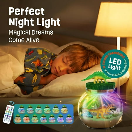 Dinosaur Gifts for Boys - Dinosaur Terrarium Kit for Kids - Birthday Gift for Boys Ages 4 5 6 7 8-12 Year Old - DIY Dinosaur Light Up Toys for Boys - Arts and Crafts Kit for Kids, Other