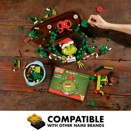 Brickcraft Grinch Wreath Brick Building Kit (523- Plastic Piece Set), Limited Edition Collectible, Christmas D?cor, Hanging Decoration, Toy Gift Idea for Boys and Girls Ages 8 Years Old and up
